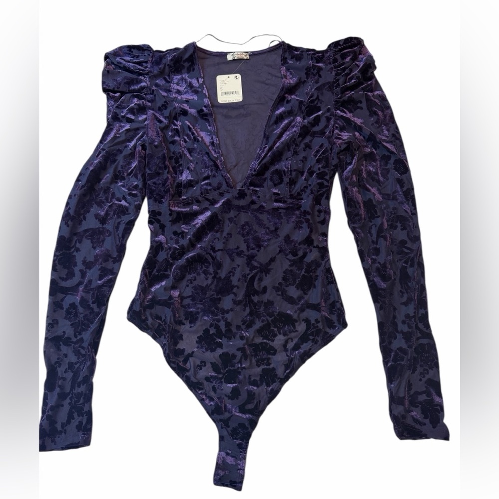 Free People Magic Hour Velvet Bodysuit – Deep Sea Combo – Size S – NWT